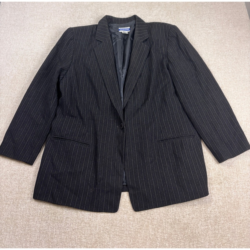 Pendleton Plus Womens 18W Black Pinstripe Metallic Shimmer Blazer Jacket